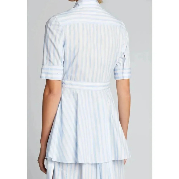 ROSETTA GETTY Apron Wrap Stripe Cotton Shirt  Baby Blue White - Picture 10 of 12